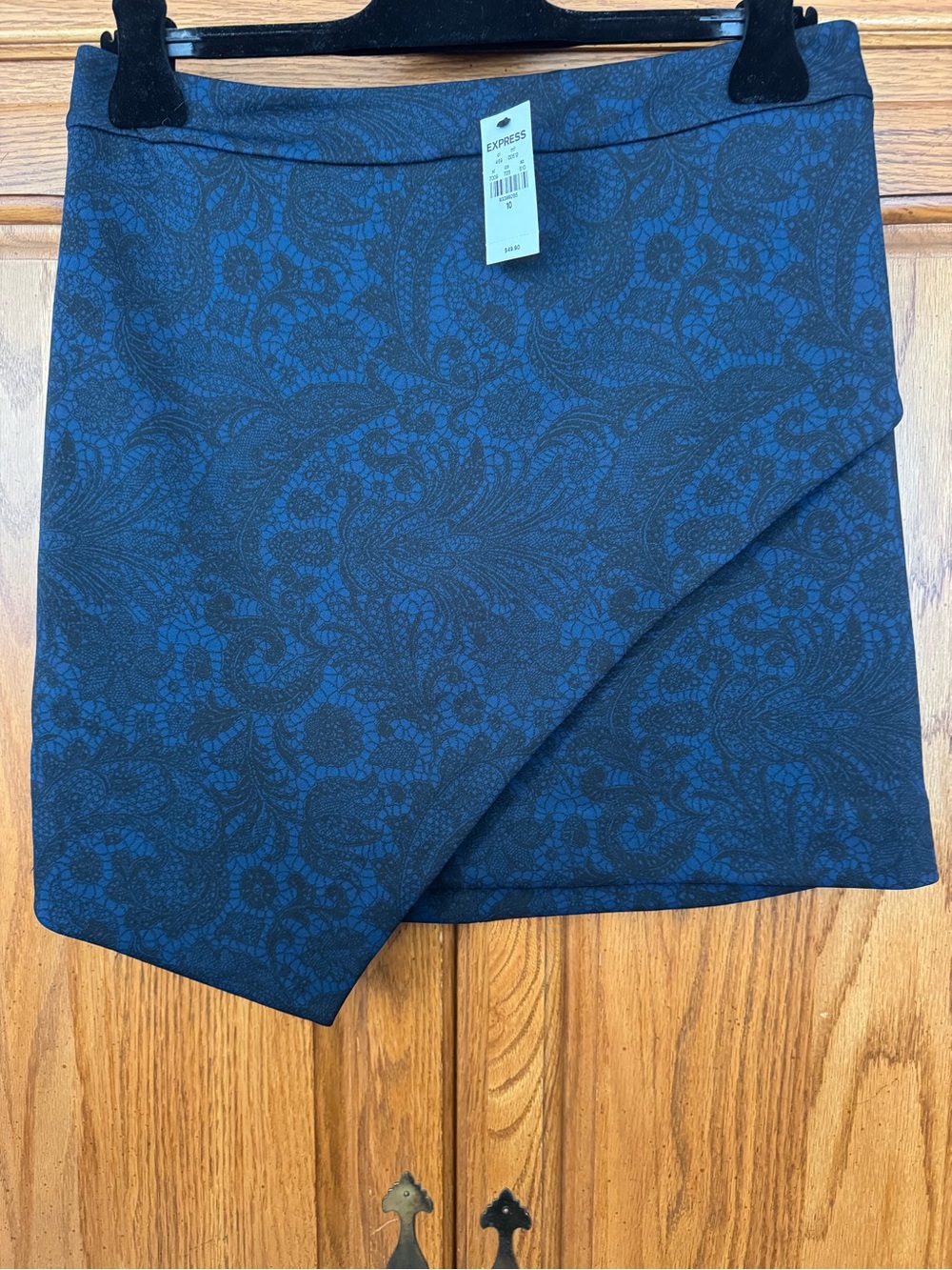 Express Navy Blue Lace-Pattern Asymmetrical Mini Skirt